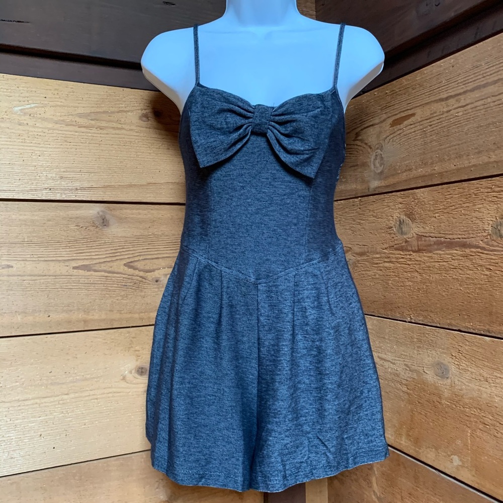 Romper stretchy denim pattern NWT bow